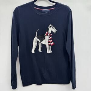 Tommy Hilfiger Scottie Dog Novelty Sweater Sz M Navy Blue Preppy Cotton Graphic